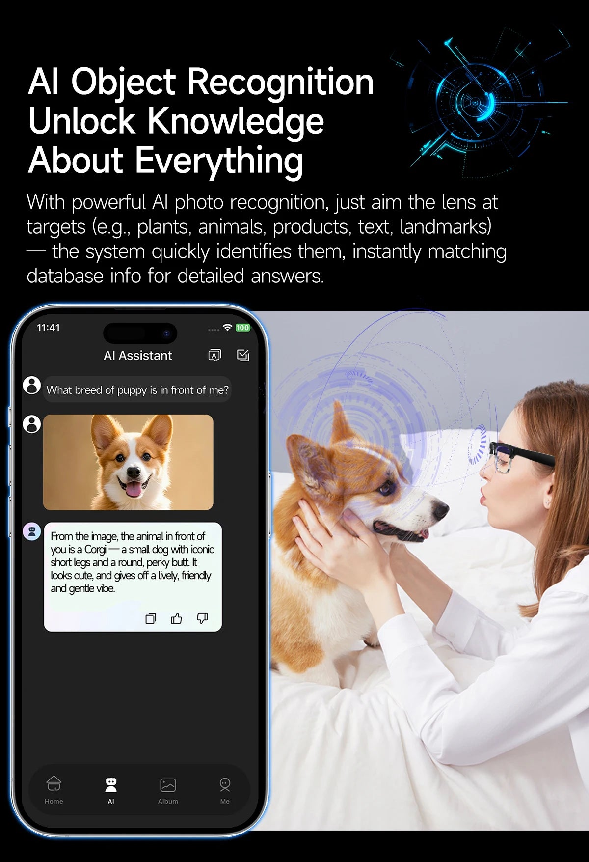 AI Smart Glasses 8 Million Pixels Recording Videos Photo Recognition Answer Translation 290mAh IP66 Waterproof Bluetooth Glasses