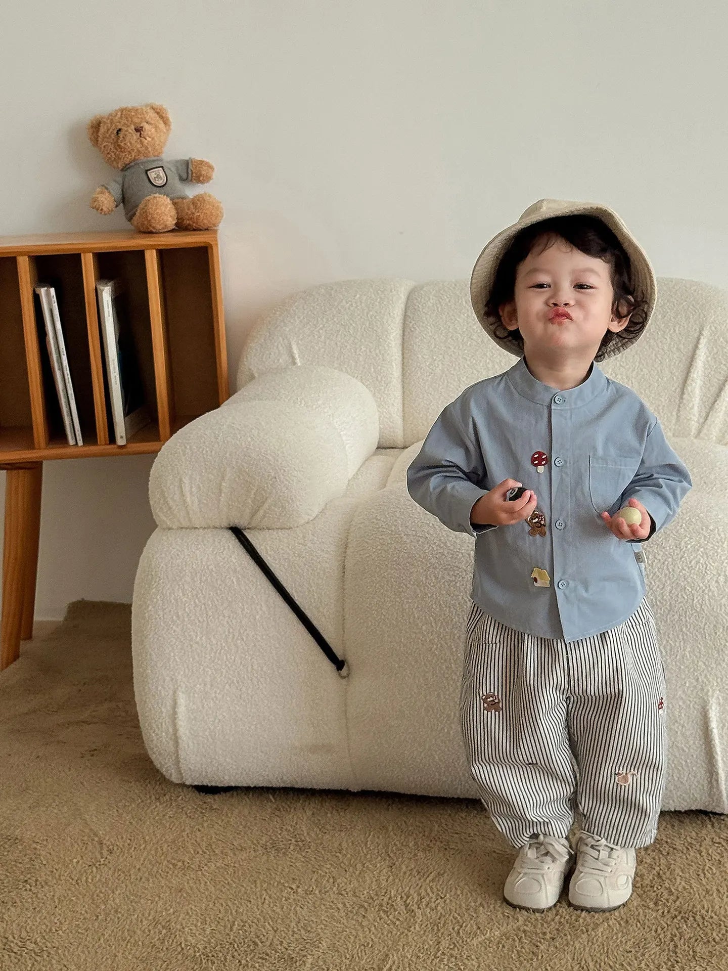 2025 Fall New Toddler Kids Pants Cotton Cartoon Embroidered Harem Pants Baby Boy Casual Striped Denim Baggy Trousers