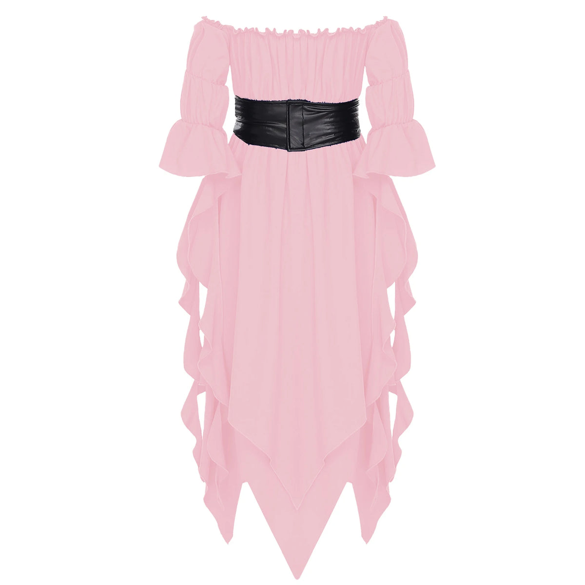 Girls Halloween Medieval Renaissance Witch Vampire Cosplay Costume Victorian Gothic Dress Off Shoulder Smocked Irregular Gown