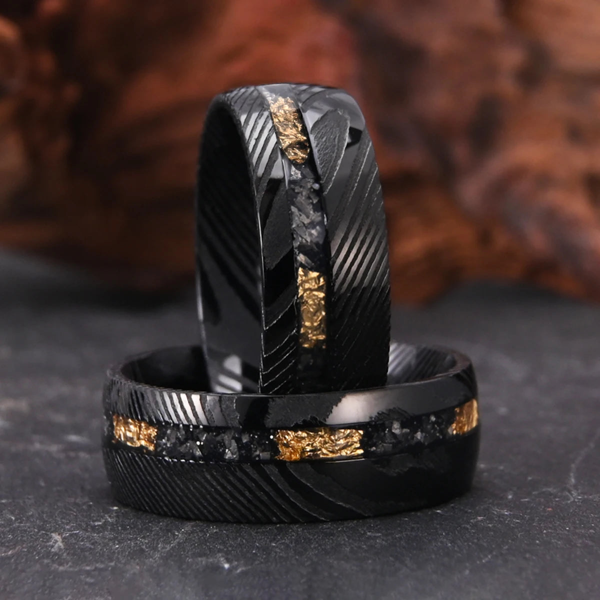 Black Damascus Steel Ring 8mm Fashion Luxury Men and Women Engagement Wedding Ring Couple Dating Wear Anniversary Gift