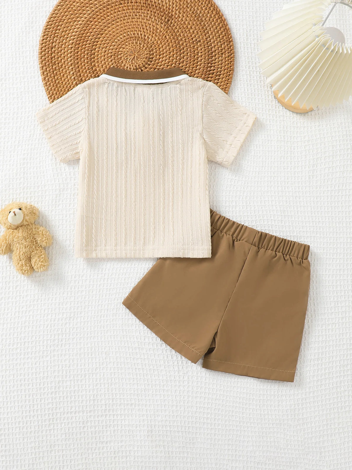 Baby Boy Bear Pattern 2PCS Set Cute Soft Comfortable Breathable T-Shirt & Sport Shorts for Summer Daily Wear And Holiday Parties