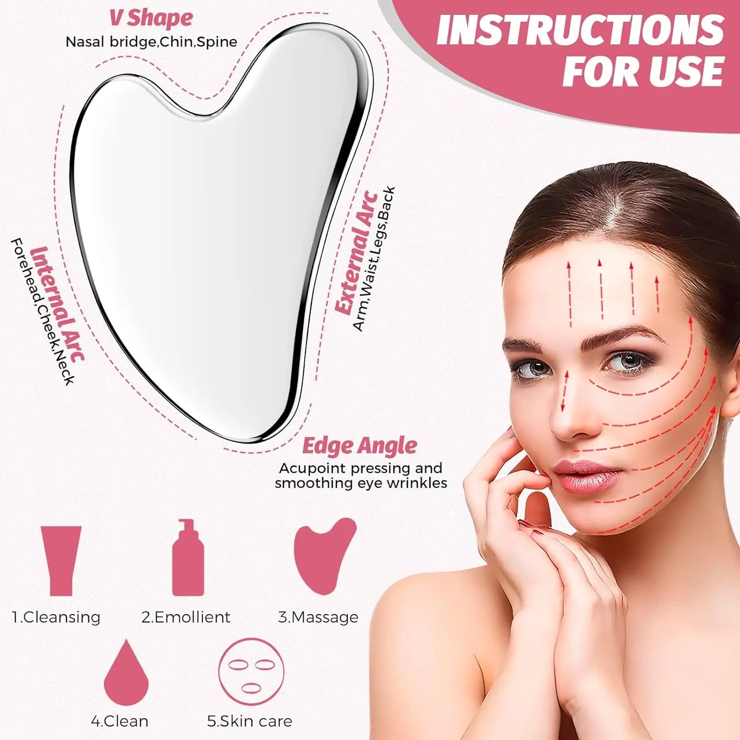 LUCKSTELLA 4Pcs Skin Care set Ice Face Roller &  Stainless Steel Gua Sha Board & Silicone Shower Brush Face Massage Roller