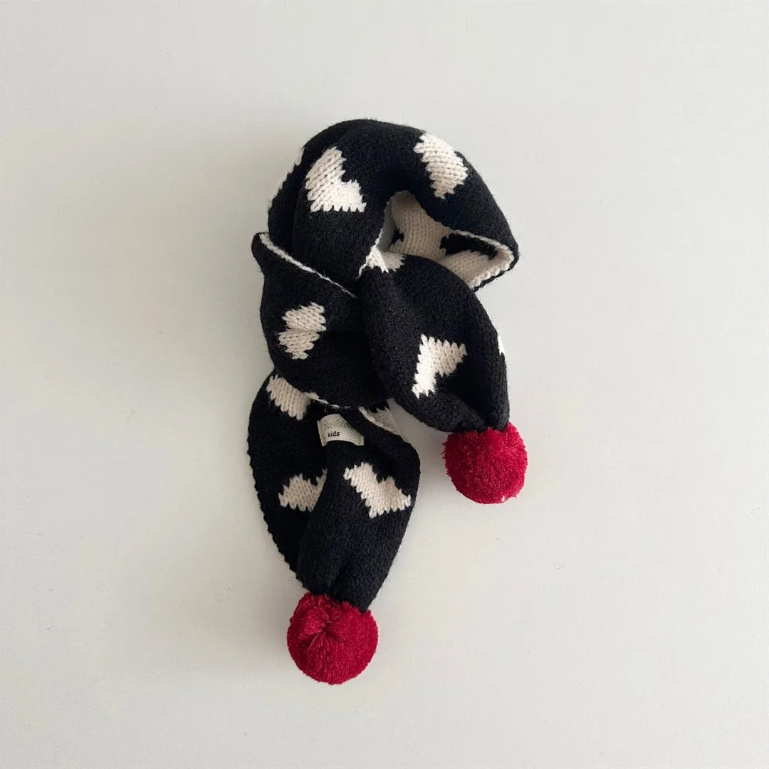 Warm Winter Neck Warmer 2025 Kids Striped Knitted Scarf with Cute Pom Poms Soft Fashion Accessory for Baby Toddler Boys Girls