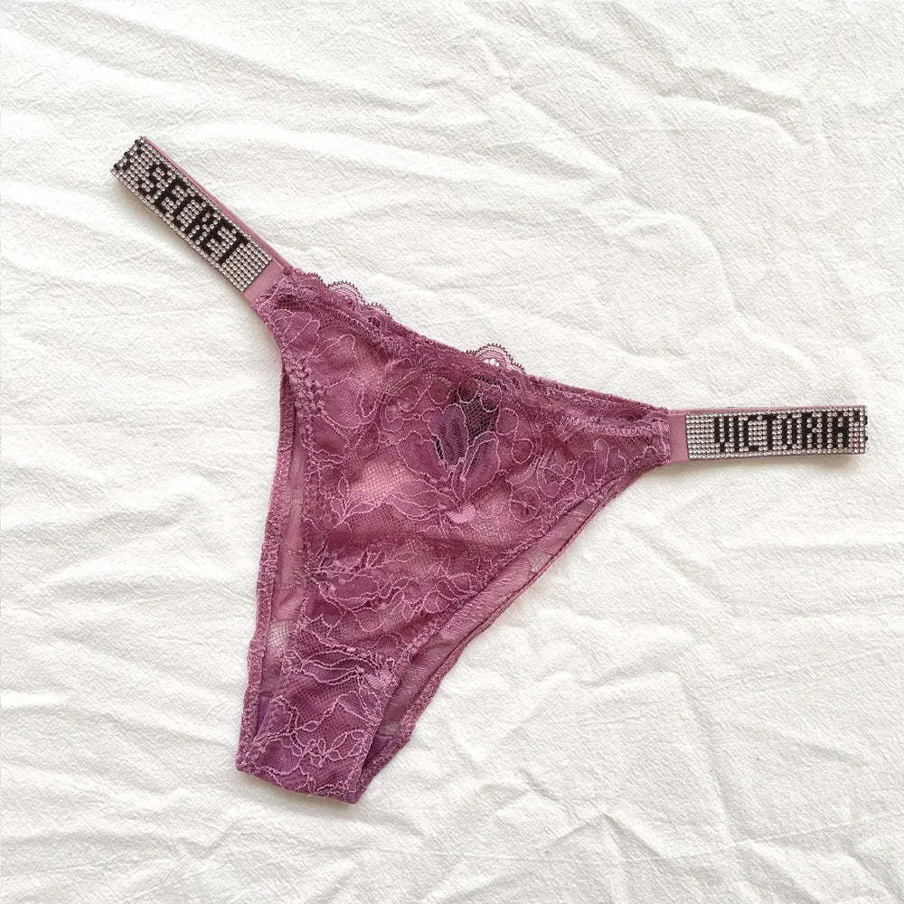 Fashion large size printed women's underwear comfortable rhinestone sexy underwear pink brand thong seamless t-pants metal chain