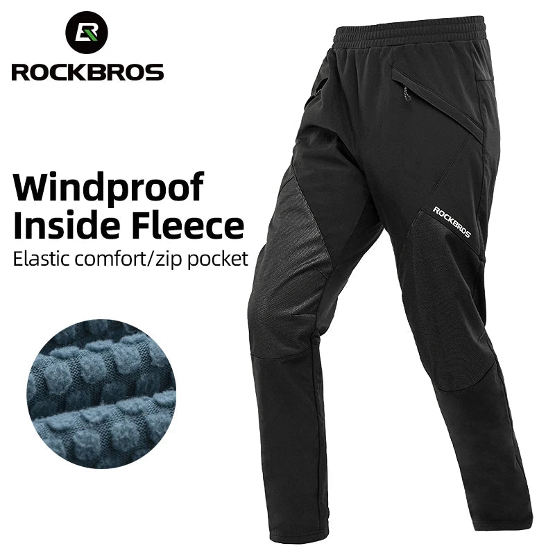 ROCKBROS Winter Cycling Pants Men Fleece Sport Reflective Trousers Keep Warm Thermal Bicycle Bike Mtb Pants Running Clothings