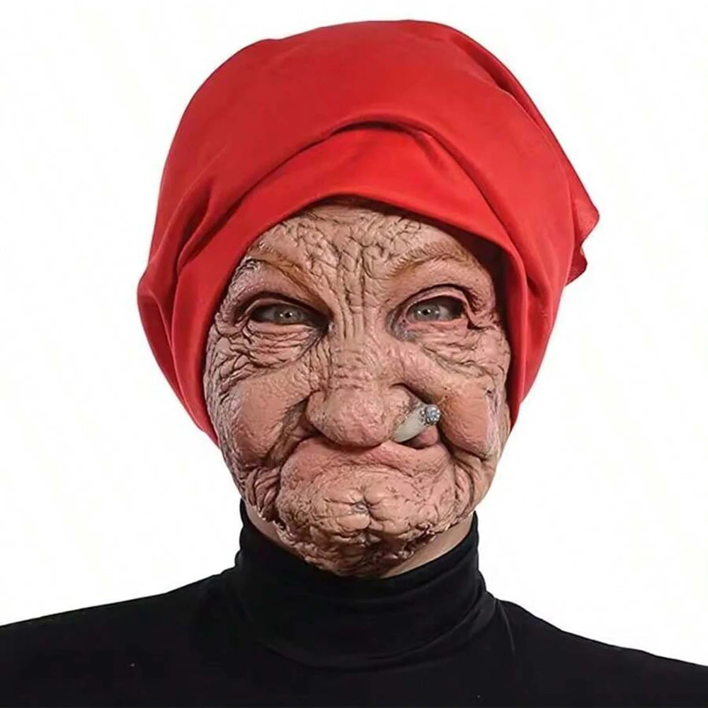 Halloween Horror Old Witch Mask with Hat Cosplay Scary Clown Hag Latex Masks Green Face Big Nose Old Women Costume Party Props