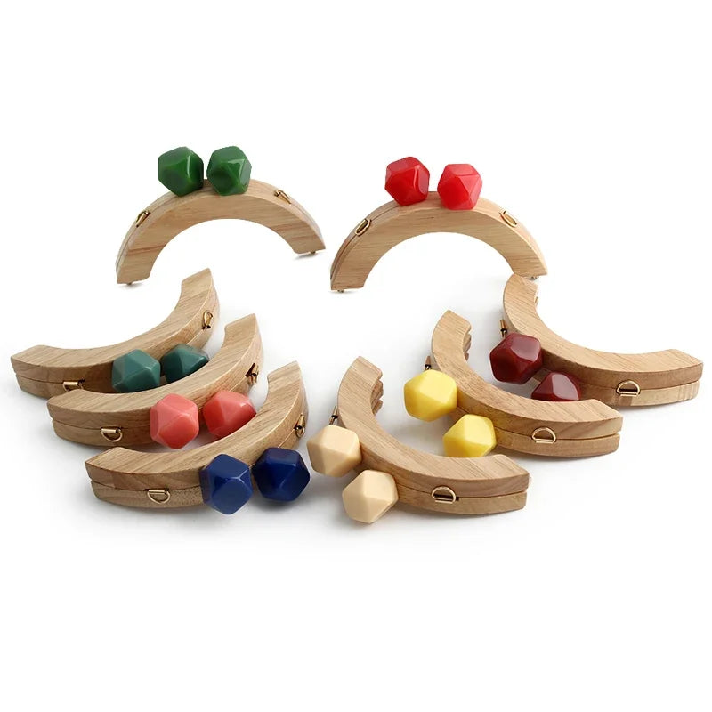 1PC Mini Handbag Bag Frame Matching Lock Wooden Bag Arched Bridge Handle with Colorful Resin Beads DIY Handicraft Accessories