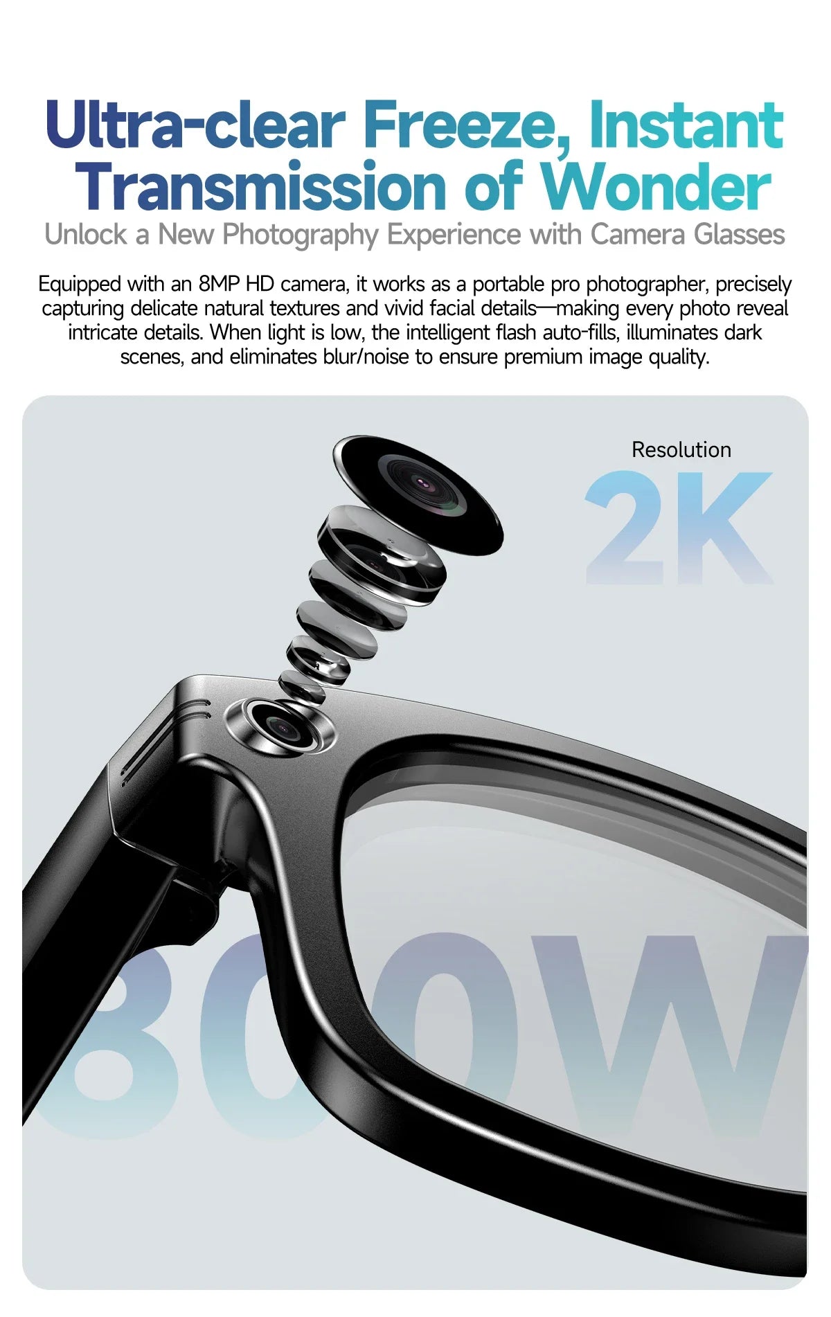 Smart AI Translation Smart Glasses Take Photos Recognizing Objects 4K Camera Bluetooth Music Call Intelligent Recording Glasses