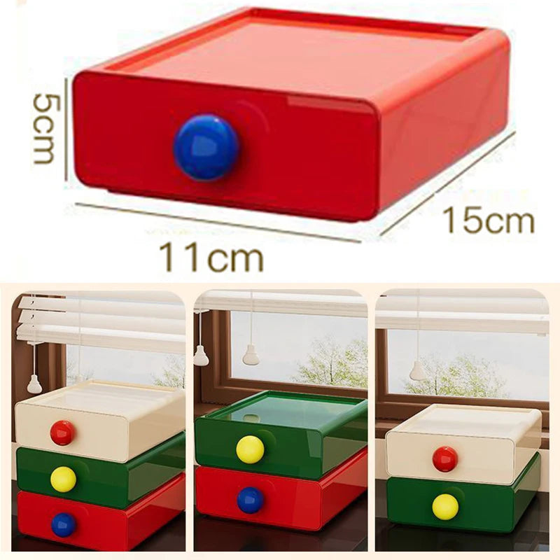 Dopamine Desk Organizer Drawer Box Desktop Stackable Dust-proof Storage Drawers Large Capacity Stationery Cosmetic Storage Box