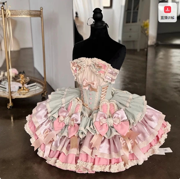 Sweet Cute Girls Lolita Clothing Accessories Set Princess Ribbon Lace Bow Headband Choker Necklace Bracelet and Leg Ring