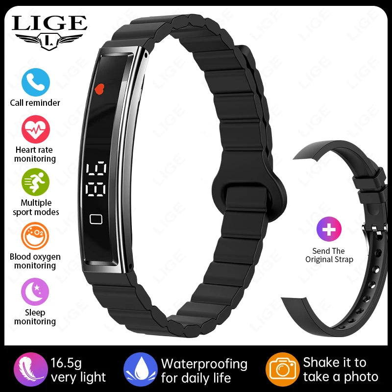 LIGE Ladies Smart Bracelet Men Health Sleep Heart Rate Monitoring Fashion Sports Band Fitness Tracker Smart Wristwatch For Women