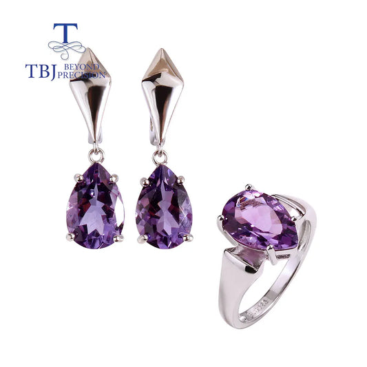 NEW  100% Natural amethyst  rings earrings Simple design jewelry set 925 silver fashion jewelry for women nice gift