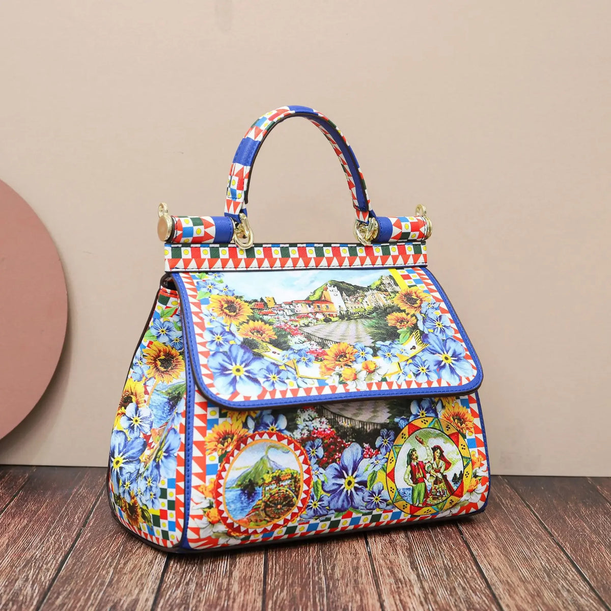 Luxury Women Bags Leather Vintage Painting Art Purse Handbags Girl Shoulder Bag Fashion Cross Body Messenger Bag Female Totes