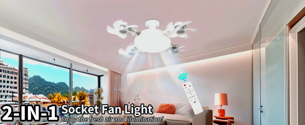E27 Socket Ceiling Fan 2-in-1 Silent LED Fan with Remote Control 3-Color 3-Speeds Adjustable Ceiling Fanlight for Home Bedroom