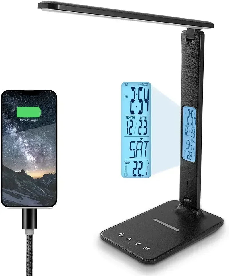 LED Desk Lamp with Wireless Charger USB Charging Port Adjustable Foldable Table Lamp Dimmable Lighting Office Lamp Adapter