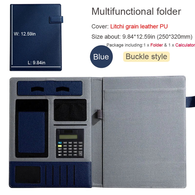 A4 Leather Padfolio Portfolio File Folder Man Document Holder Desk Organizer Executive Folders Calculator Briefcase for Office