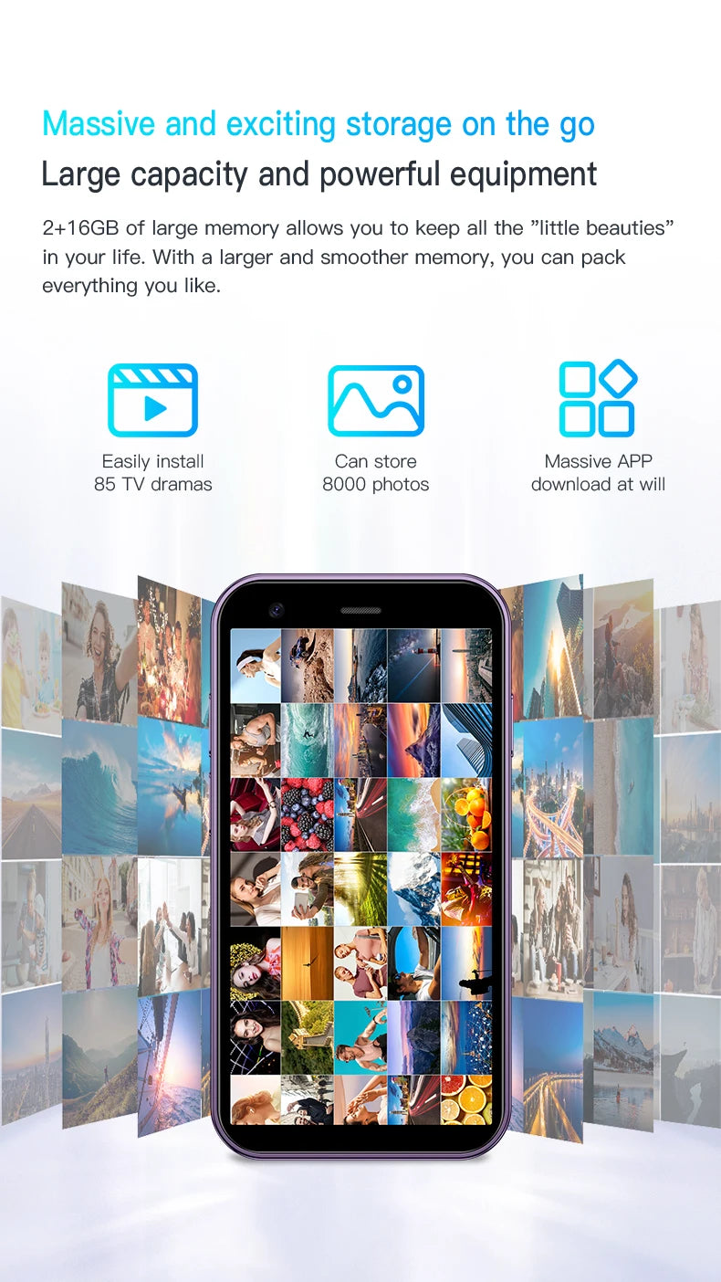 Mini Android Smartphone, Dual SIM Dual Standby, 2+16GB RAM, Android 8.1 System, GPS Supported, Touchscreen, WiFi Connectivity