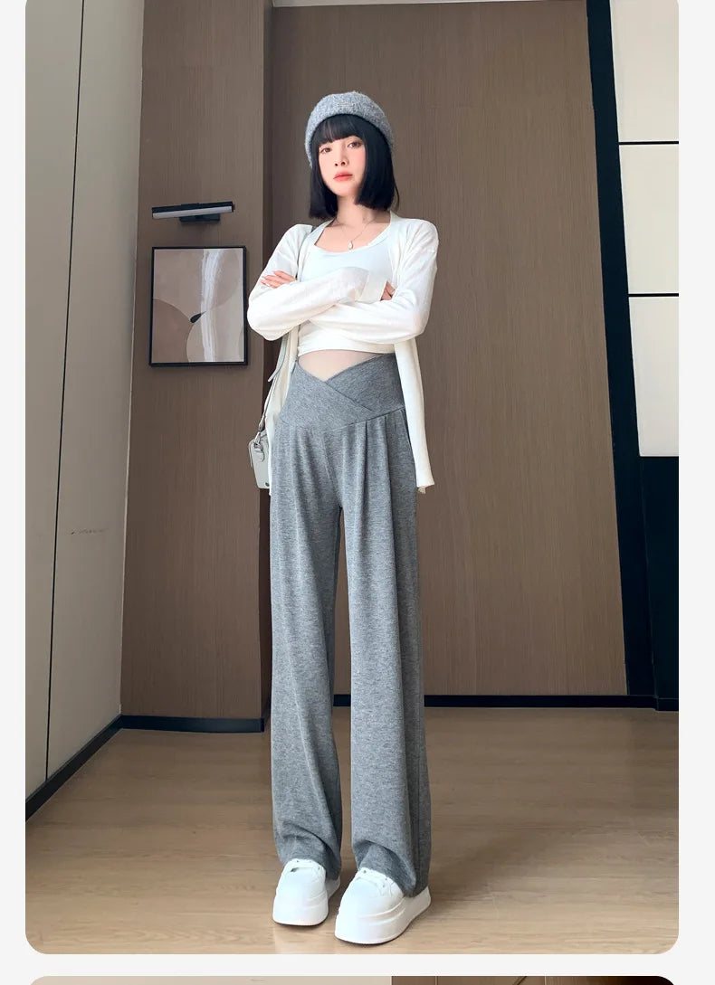 Maternity Pants Spring and Fall Wide-Legged Pants Low-Waisted Glutinous Pants Small Casual Straight Pants Maternity Clothing