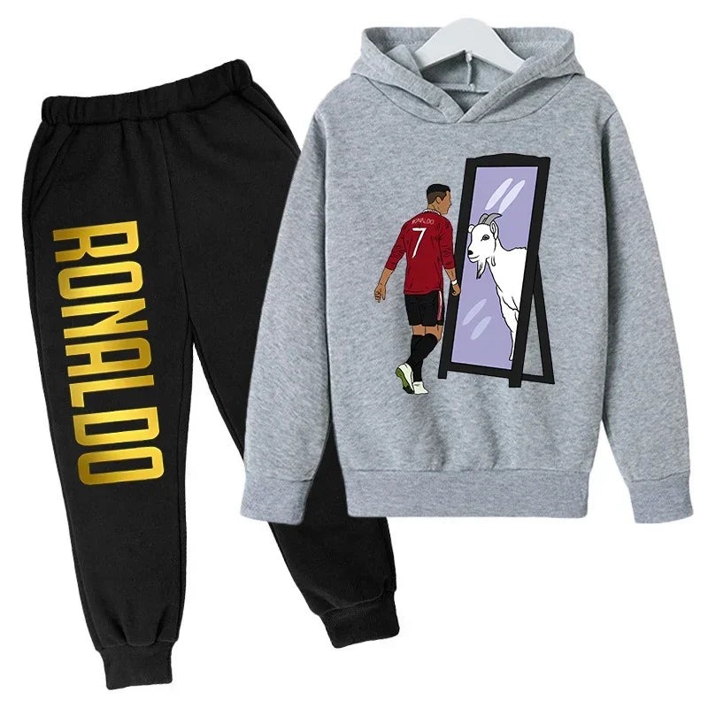 Children's Clothing Children's Sports Suit Spring and Autumn Fleece Hoodie Pants 2-piece Set Ronaldo Printed Kids Clothes Girls
