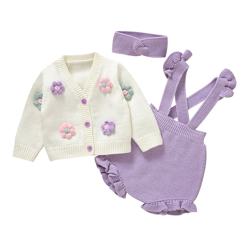 Girl Baby Clothes Set Knit Newborn Sweater Long Sleeve +Pants Fashion Ruffle +Hearwear Autumn Infant Cardigan Bodysuit Headdress