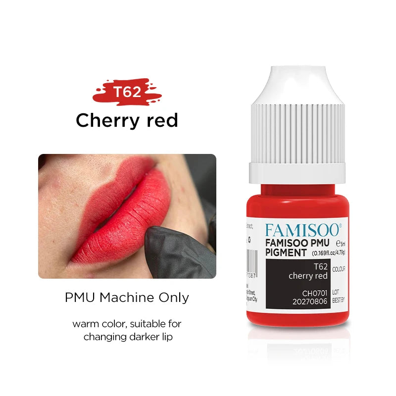 FAMISOO 5ML Lip Tattoo Inks Microblading Organic Permanent Makeup Lips Pigment Tattoo Pink Eyebrow Eyeliner PMU Pigment 0.17 OZ