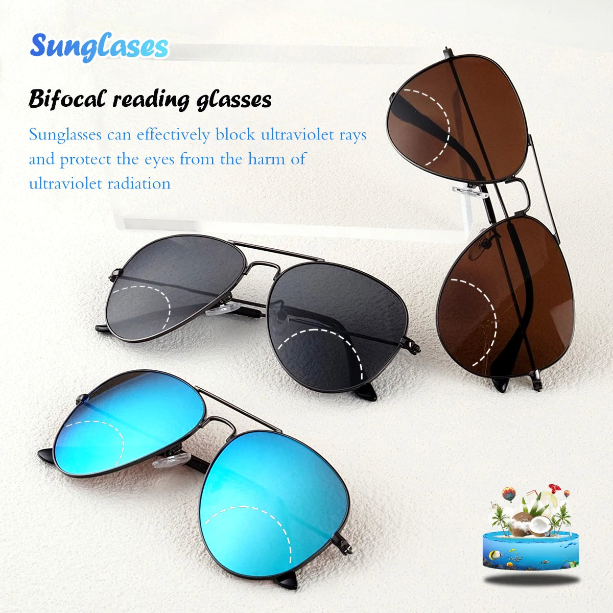 Bifocal Reading Glasses, Retro Metal Frame, Clear for Far and Near, Same Style for Men and Women.