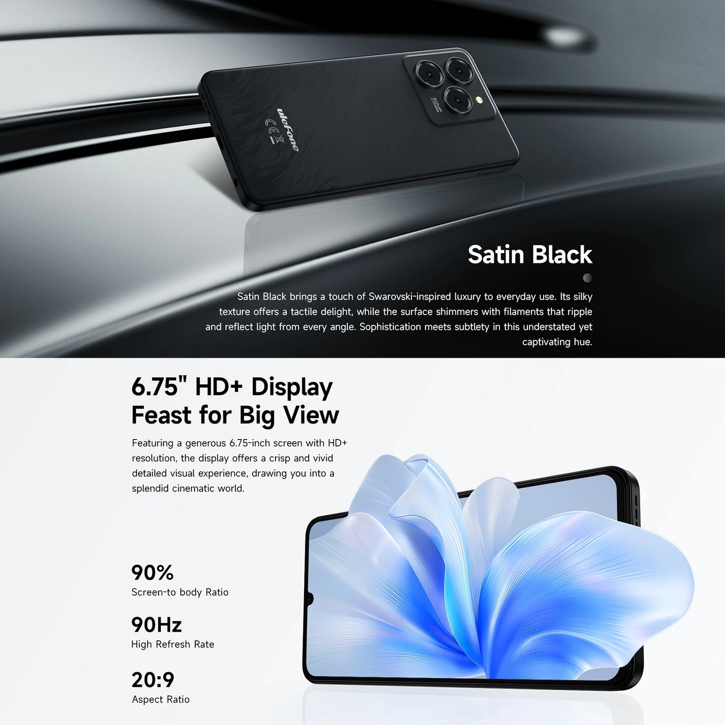 Ulefone Note 20 Pro Smartphone 50MP Camera 6000mAh Battery 4GB+128GB/ 256GB Unisoc T606 6.75" 90Hz 4G Android 14 Mobile Phone