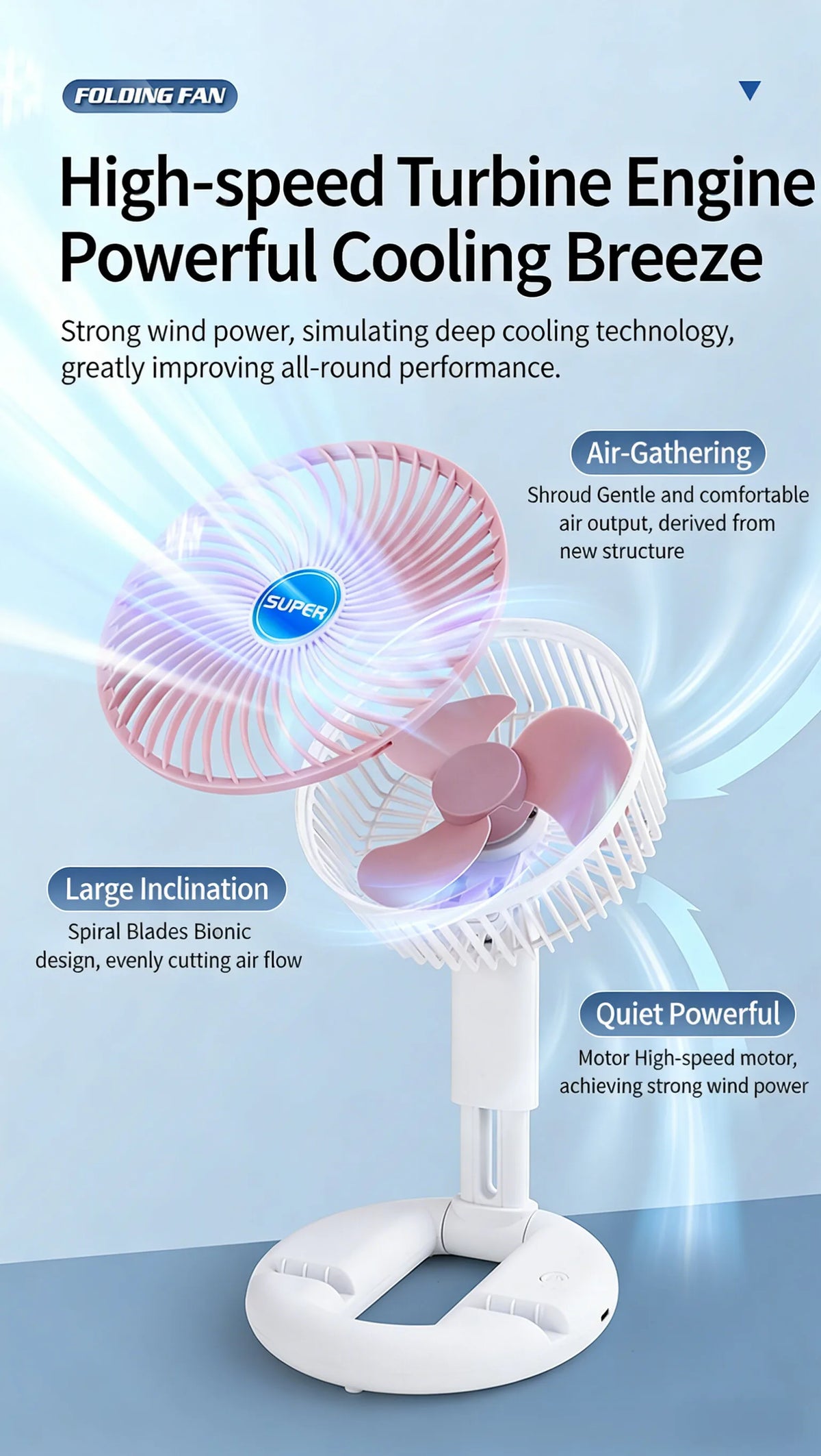 3-in-1 Telescopic Cool Fan USB Charing Folding Desktop Circulator 3-Speed No-Drill Wall Mount Electric Fan for Dorm Home Office