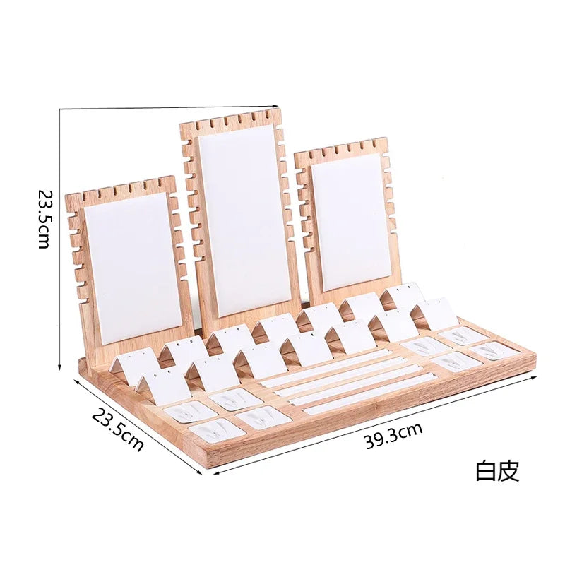 Wood Set Jewelry Counter Display Stand Necklace Pendant Holder Earring Ring Display Tray Props High-Capacity 39*25Cm