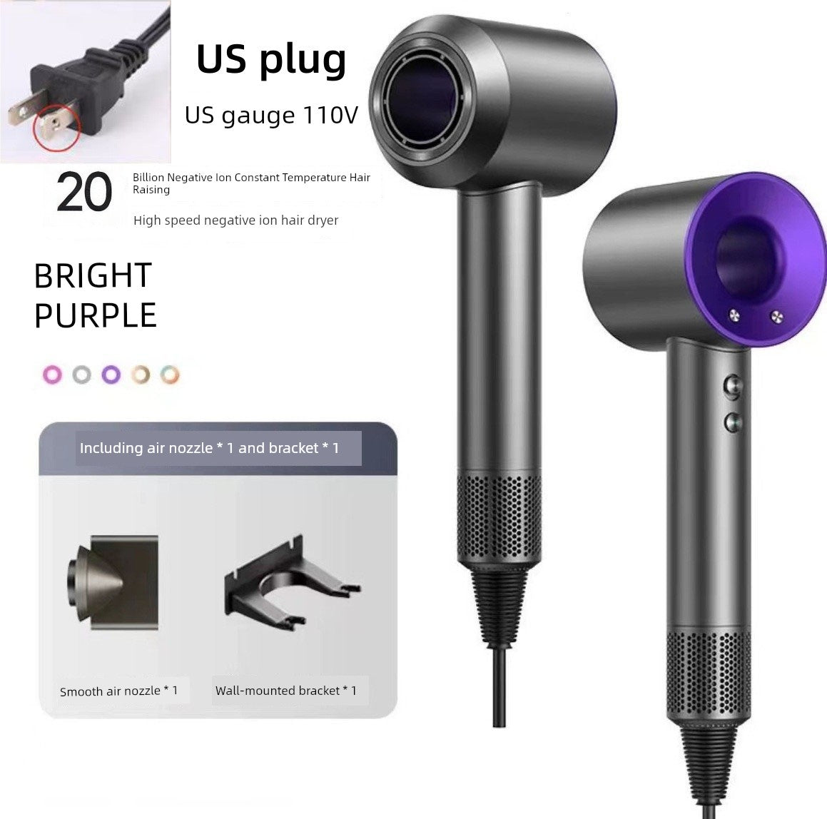 Hair Dryer For Home Negative Ion Top with High-Speed Hair Dryer Student High-Power Negative Ion Leaf-Free Hair Blowing Hair Dryer