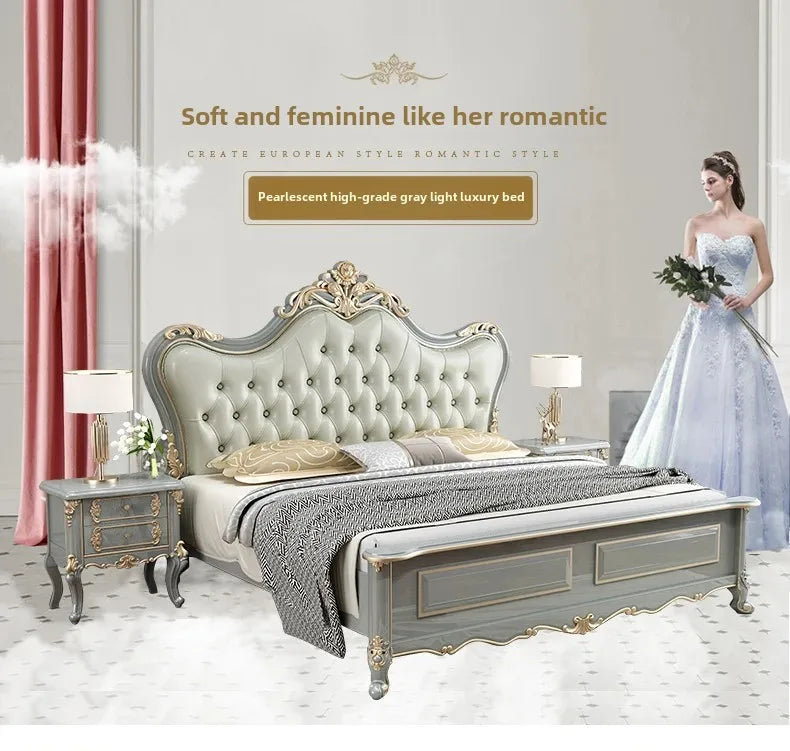 Vintage Modern Bed Multifonction Nordic Unique Queen French Bed Lounge Woode Headboard Camas Matrimonial Bedroom Furniture