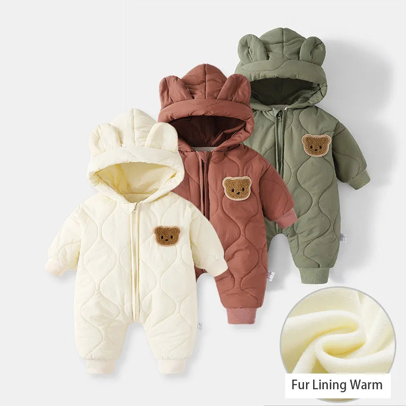 2026 Spring Autumn Hooded Infant Newborn Baby Rompers Fleece Padded Cartoon One-pieced Outdoor Outfit for Baby Boys Girls
