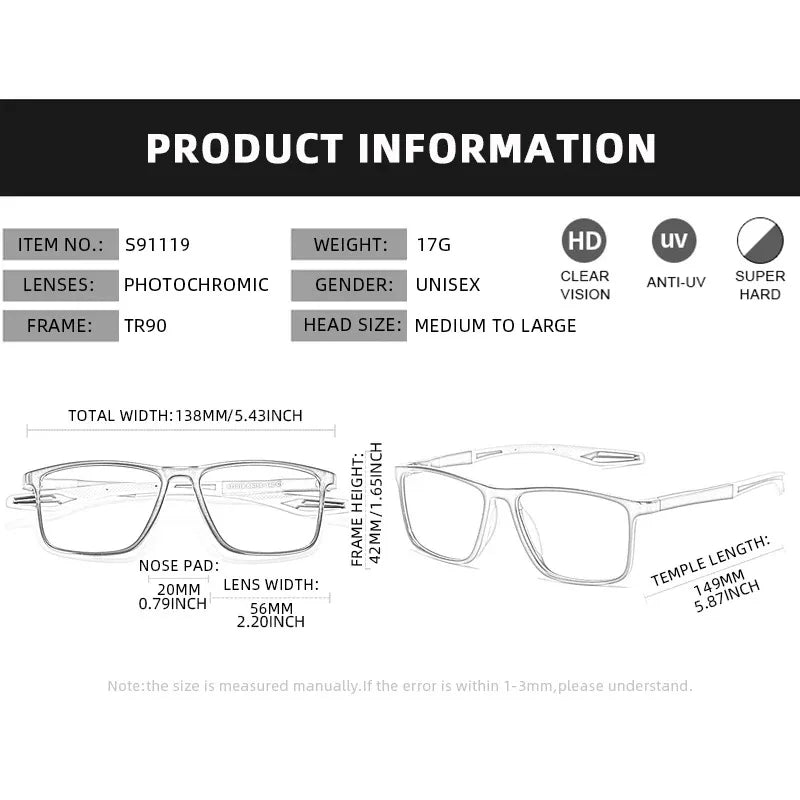 Fashion Color Blocking Photochromic Reading Glasses Men Women Sports Color Changing Rectangular Eyewear