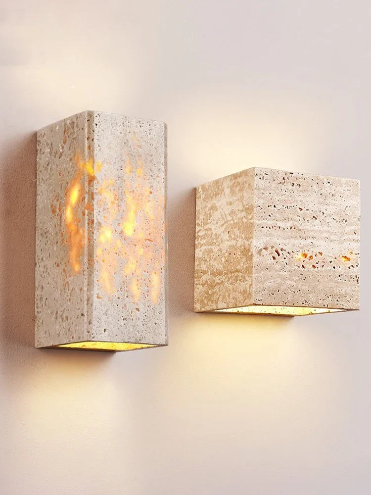 Wabi Sabi Yellow Marble Wall Lamp Led Bedside Japan Bedroom Living Room Wall Light Travertine Stair Cor