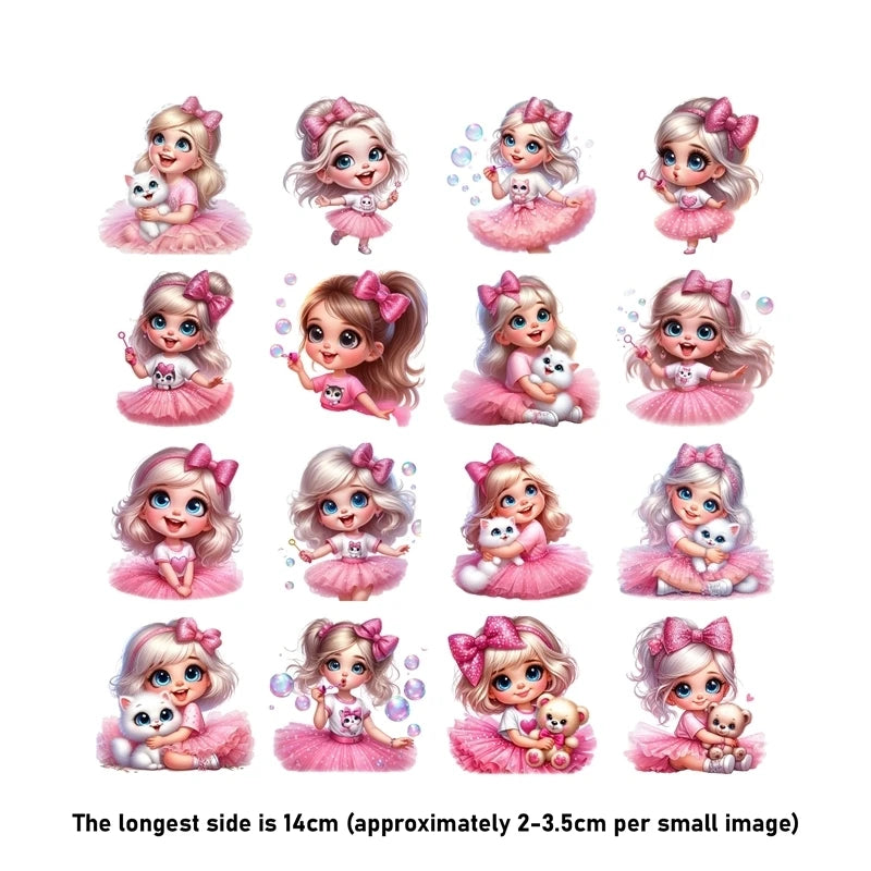 Snowflake Pink Princess Animal Iron On Heat Transfer Sticker For Toy doll Clothes Pinted Vinyl Thermal Washable T-Shirt Deca