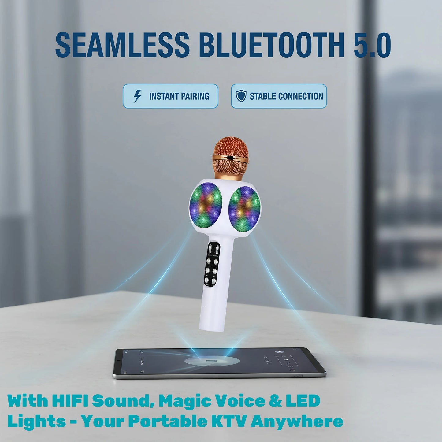 Karaoke Machine Microphone, Wireless Bluetooth Speaker with Magic Voice Changer, Colorful LED Lights,  Toy Gift for Girls Boys