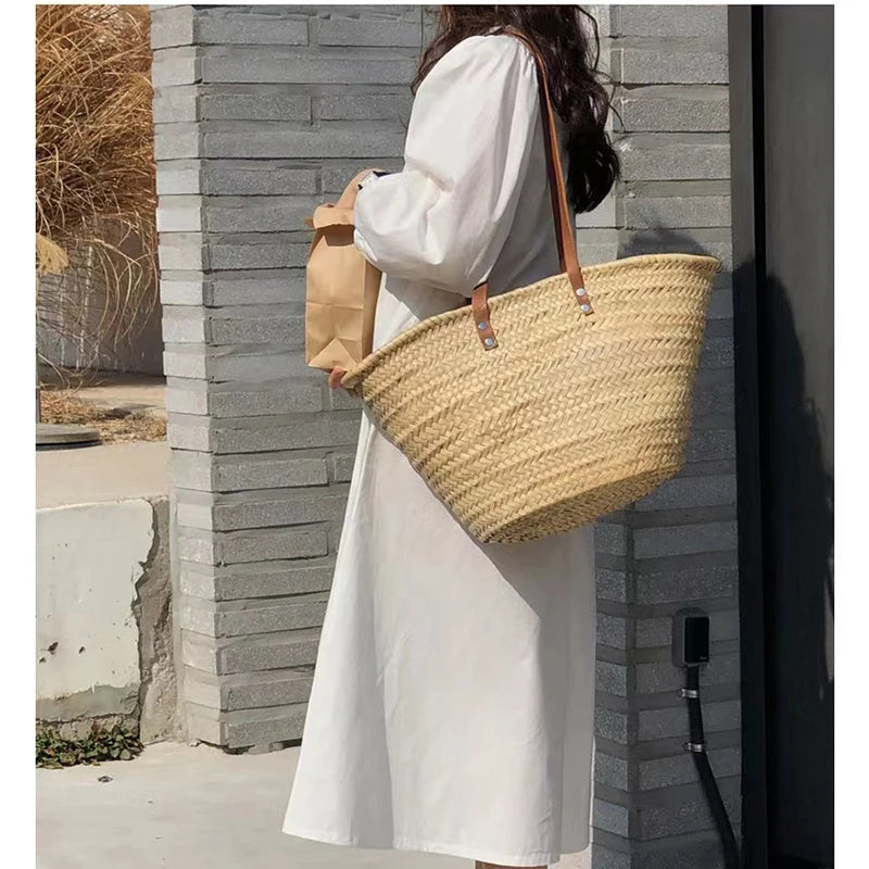 2023 Beach Bag French Style Straw Bags for Women Raffia Handbag Holiday Basket Ins Hand Bag Top Quality Woven Purse Carrycot