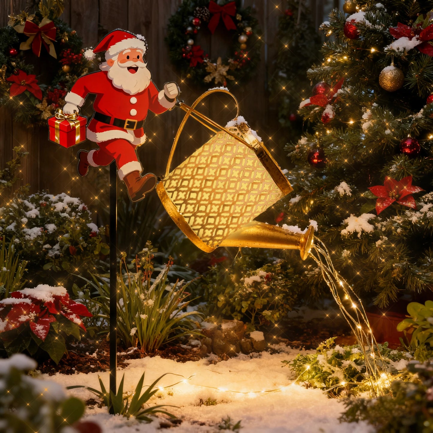 New Metal Santa Watering Can Solar Garden Light - Festive Atmosphere Outdoor Decorative Lamp with Light Projection for Christmas