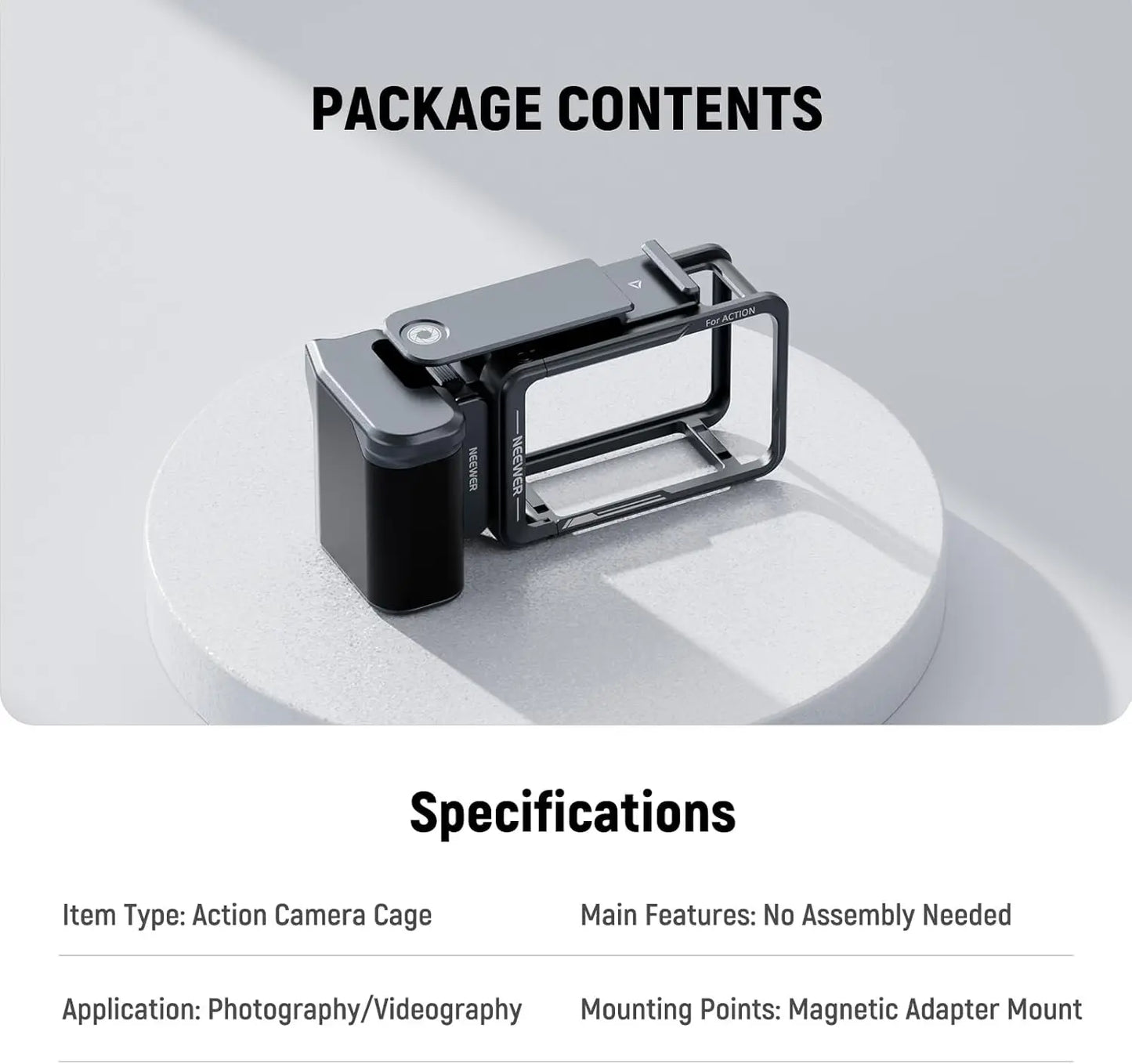 NEEWER Cage and Side Handle Kit Vlogging Protective Metal Video Rig with Magnetic Adapter Mount for DJI Osmo Action 5 Pro / 4/3