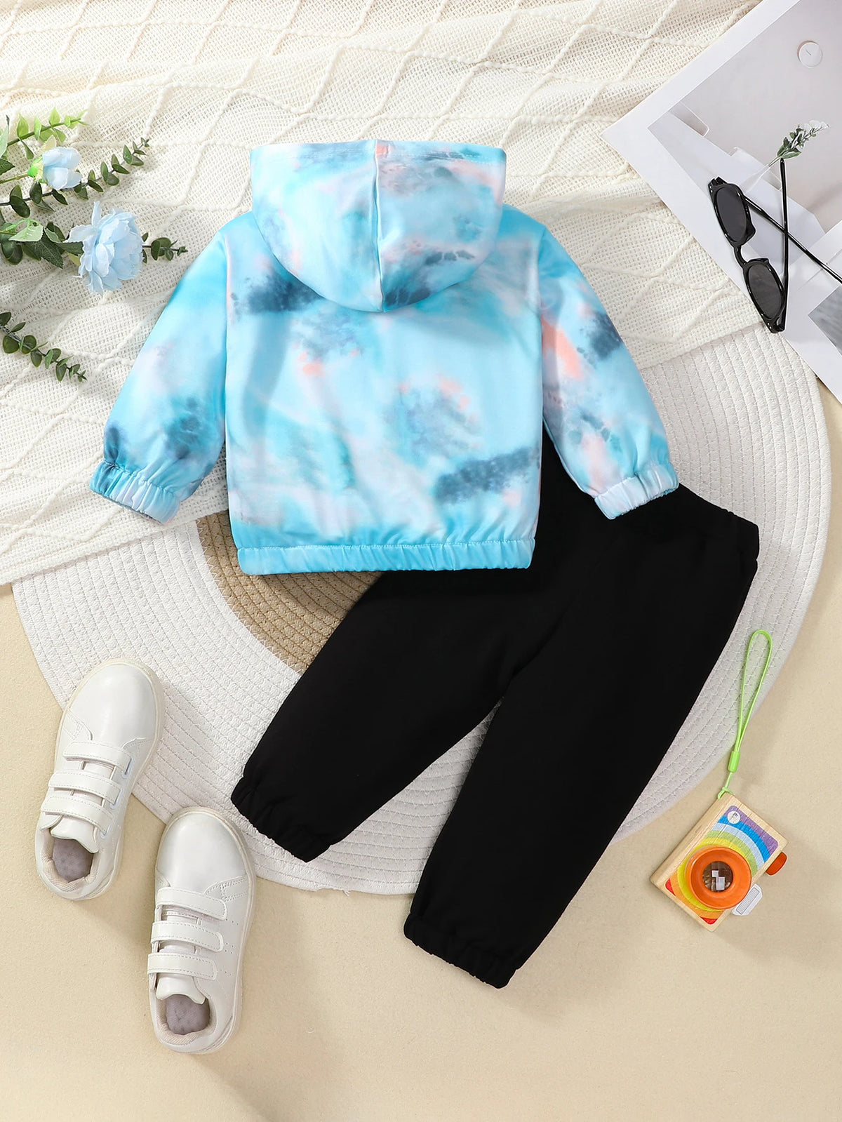 Baby Boys 2-Piece Set Fashionable Casual Tie Dye Hooded Long Sleeve Top And Pants Autumn Winter Clothes for Kids