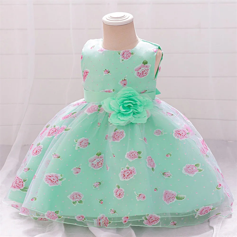 Toddler White Flower Baptism Dress For Baby Girls Newborn First 1st Birthday Party Flower Lace Wedding Dresses Christening Gown