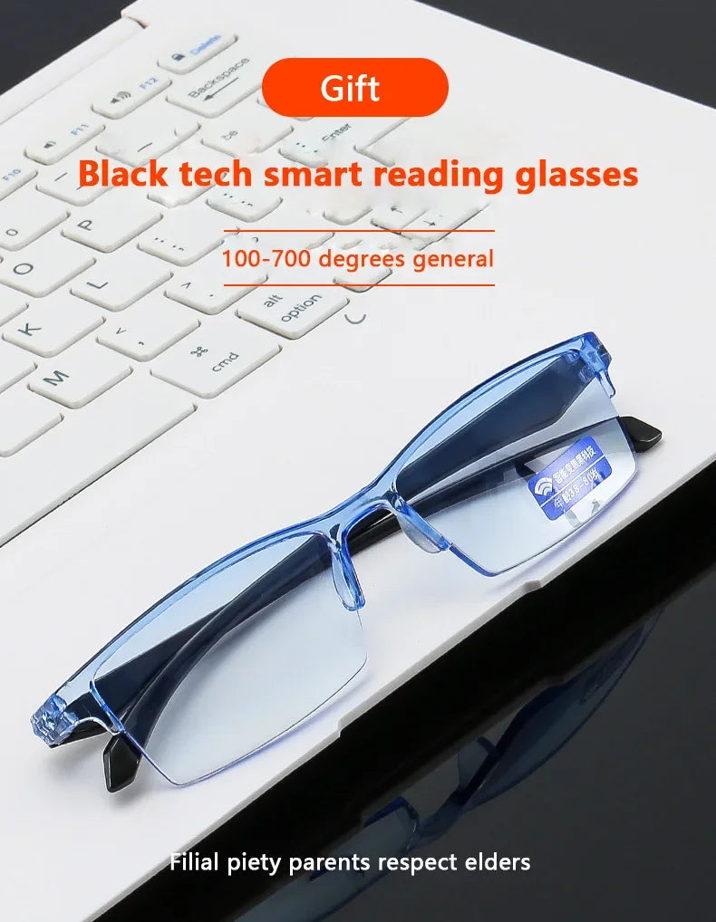 New Anti Blue Ray Reading Glasses Smart Automatic Zoom Reading Glasses Autofocus Power +1.0(100) ~ +7.0(700) Half-Rim Unisex