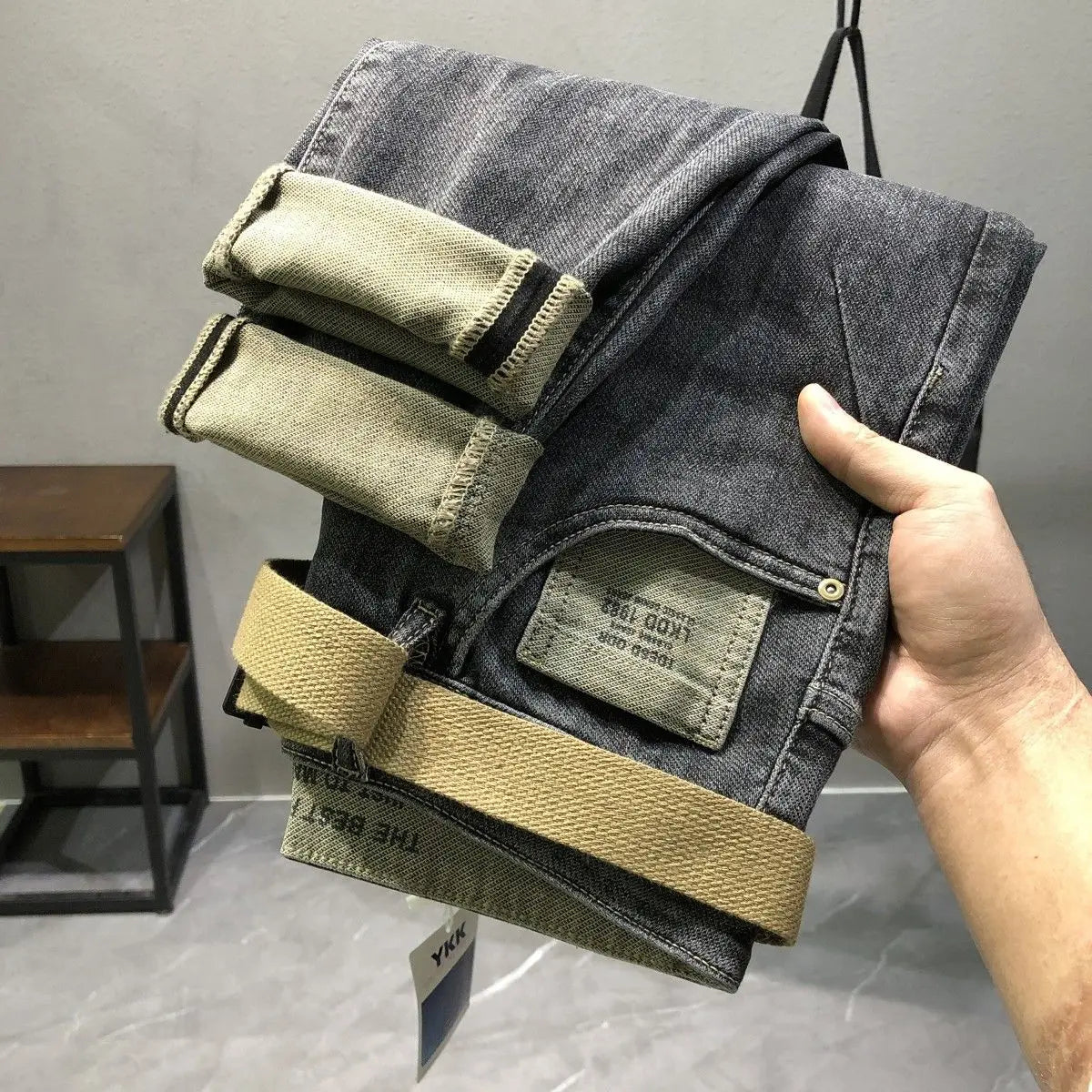 High Quality Fashion Luxury Washed Men's Slim Jeans Elasticity Black and Gray Classic Designer Cargo Denim Boyfriend Jeans Men