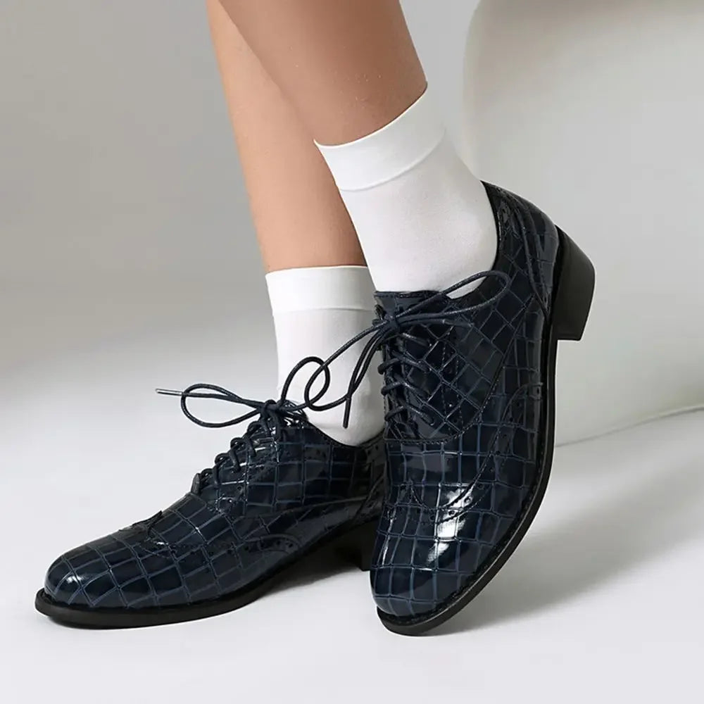 2025 Women Shoes Spring New Fashion Round Toe Lace Up Retro Single Shoe for Office Party Walk Thick Low Heeled big Size 48 775-1