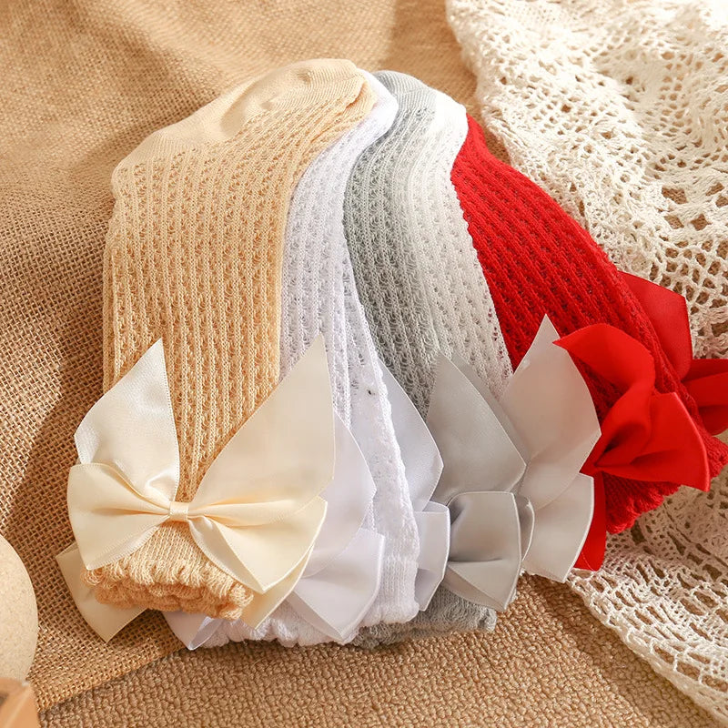 Summer Baby Socks Toddler Cute Big Bow Knee High Socks Mather Kids Children Boy Girls Newborn Floor Cotton Socks Baby Accessorie