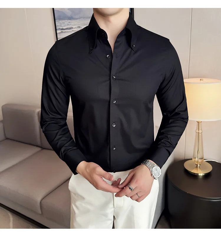 High Quality Versatile Business Casual Shirt Men Korean Fashion Long Sleeved Slim Fit Shirt Office Work Uniform Men Clothing 6XL