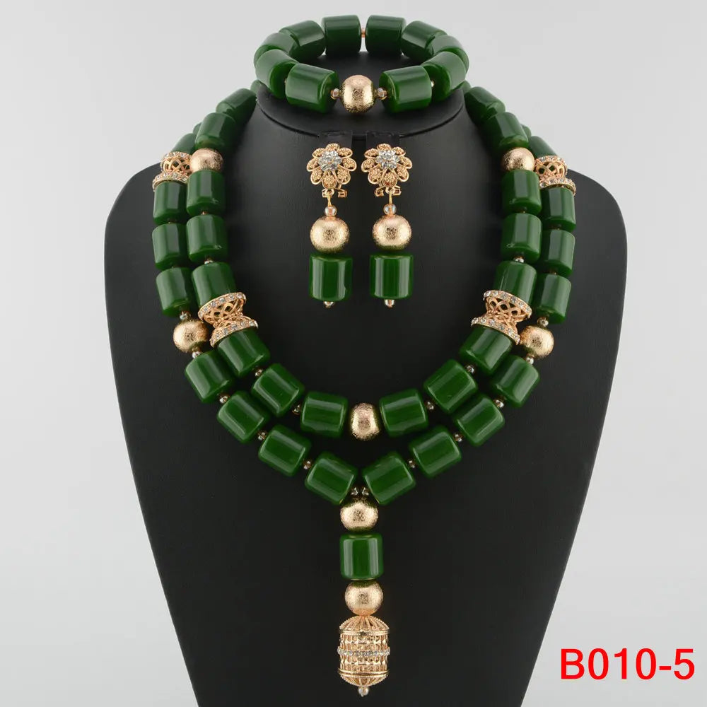 High Quality 2 Layers Artificial Coral Bead African Wedding Jewelry Set Women Necklace Nigeria Bride Party Gift