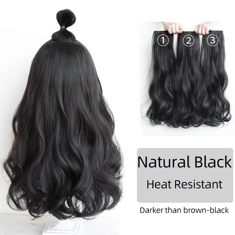 Aosiwig Synthetic Hair Extensions Long Straight Curly Wavy Natural Fake False Wig Female Clip In Hairpiece One Pieces for Women