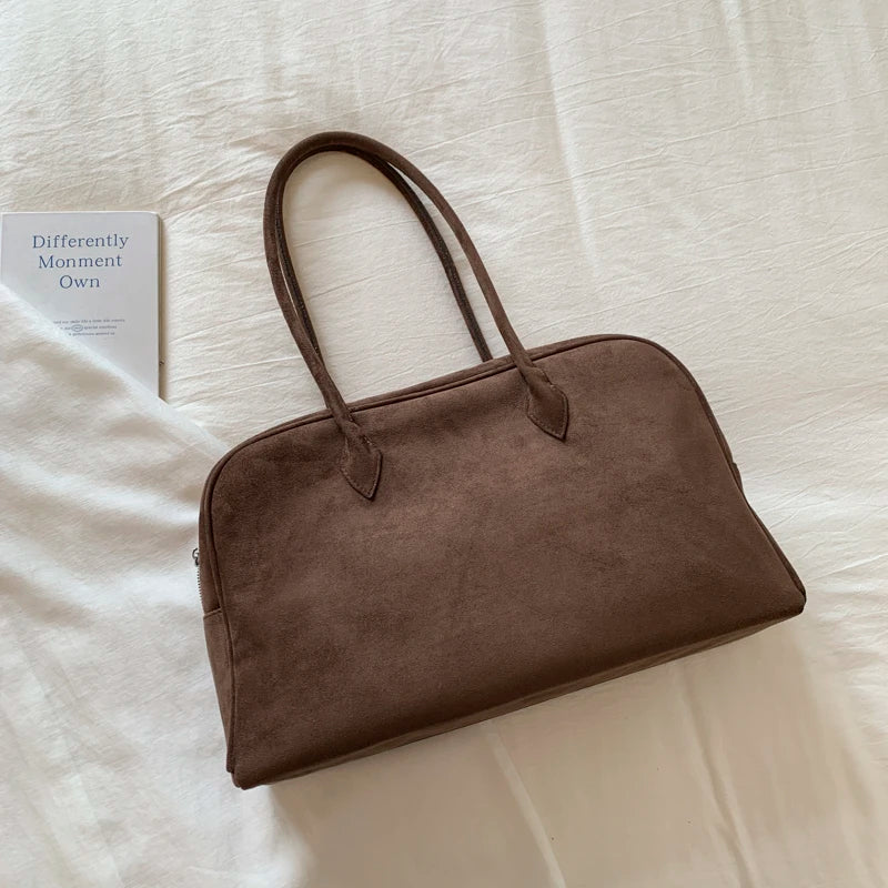 Vintage Women Business Shoulder Bags Simple Ladies Commute Tote Bag Suede Leather Female Underarm Bag Burgundy Large Handbags