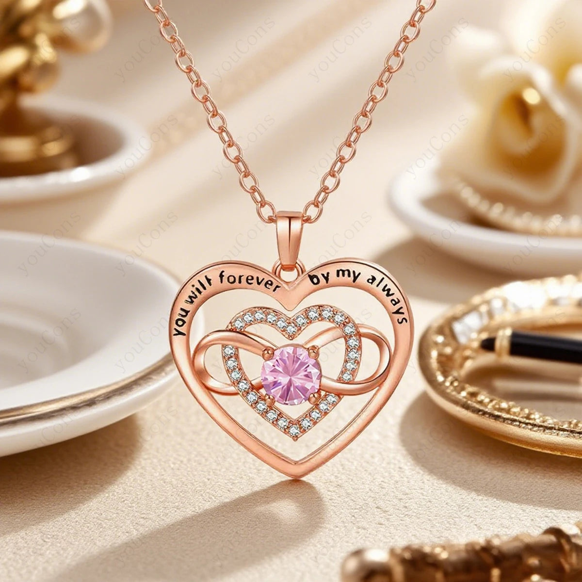 Zircon Heart Necklace Pendant With Rose Bow Box 2025 New Jewelry Set For Girlfriend Christmas Valentine Day Anniversary Gift
